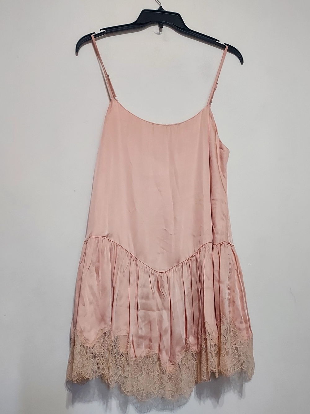 Zara Satin DustyPink Lace-Trim Feminine Babydoll Slip Dress Sz-L - Picture 4 of 9